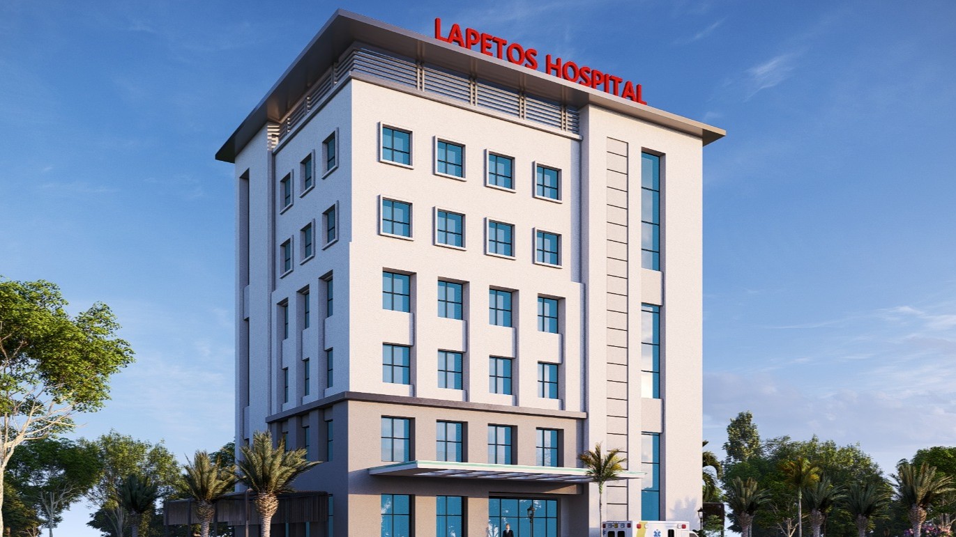 A bright and modern hospital reception area.